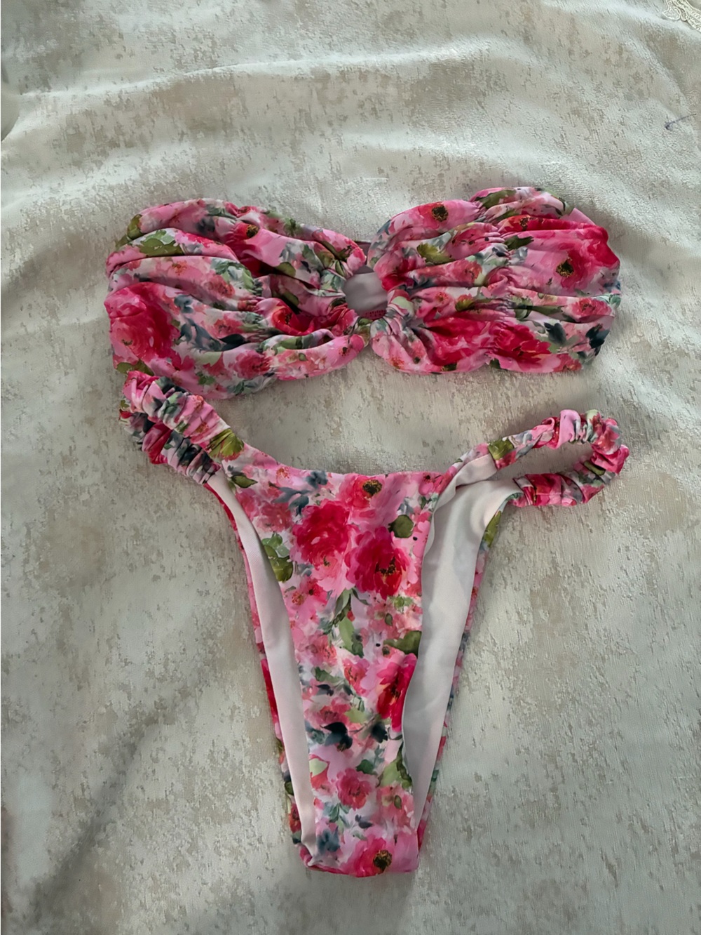 Amazon Pink Floral Bandeau Bikini Set